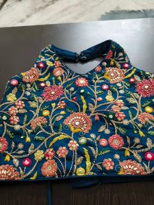 Embroidered Teal Blouse with plazo set