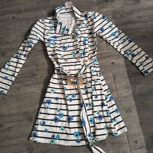 Floral Striped Belted Shirt Dress elegant casual