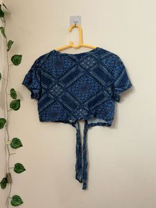 Blue Pattern Crop Top