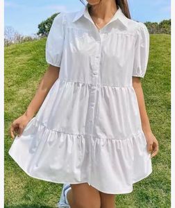 Cream Tiered Button-Down Dress