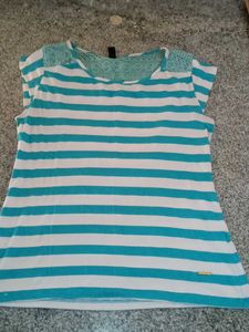 Striped Lace Shoulder Top