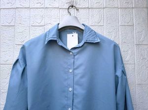 New with tag Korean Light Blue Puff Sleeve Blouse
