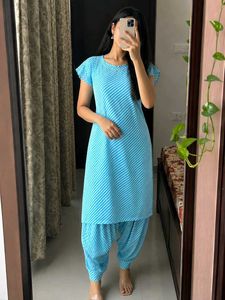 Blue Striped Kurta Set with Patiala Pants