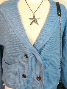 Chic Blue Knit Cardigan