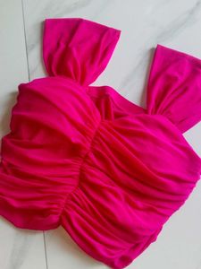 Bright Pink Ruched Off-Shoulder Top