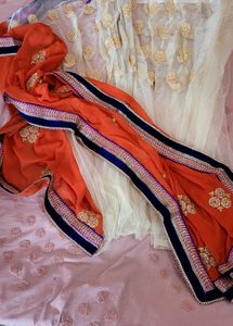 Elegant Orange n cream net  Saree