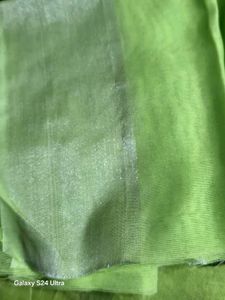 Light Green Silver Zari border Linen Saree 🌿