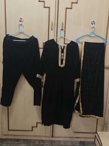 Elegant Black Velvet Suit Set