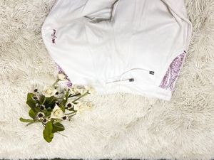 Women's White Hoodie with Purple Paisley Accents