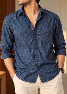 Men's Blue Dotted Casual Shirt