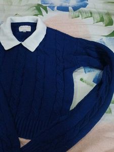 Navy Collared Knit Sweater