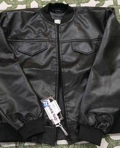 Black Faux Leather Bomber Jacket