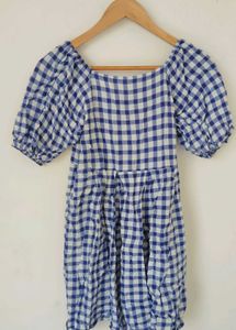 Blue &amp; White Gingham Puff Sleeve Dress💙