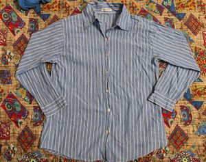 Blue Striped Button-Up Top