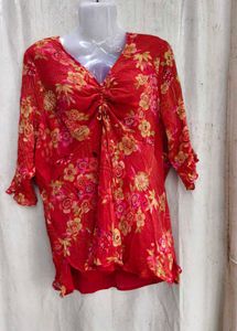 24139. Vibrant Floral Print Ruched Kurta