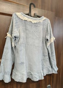 Cozy Blue Lace Trim Pajama Top