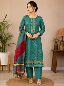 Maslin material Green Kurta Set with Dupatta