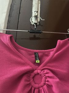 Hot Pink Cropped Ring Detail Top