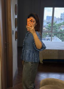 Blue Gingham Peplum Top