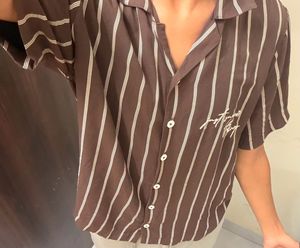 Westside Men's Brown Striped Short Sleeve Shirt