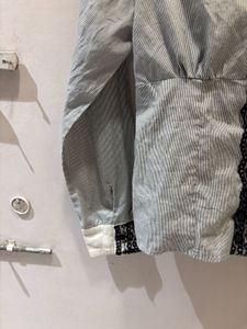 Chic Striped Lace Button-Up Top