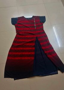 🟥Striped A-Line Dress with Button Detail