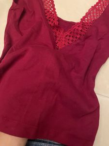 Stylish Burgundy Lace Trim Top
