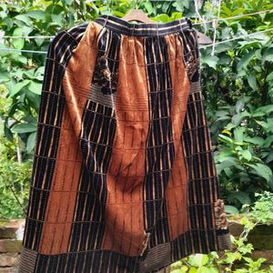 Velvet Mid- Skirt (Deep Golden And Black Color)