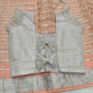 peach colour organza saree with designer blouse