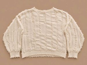 IVORY DISTRESSED TEXTURED KNIT SWEATER