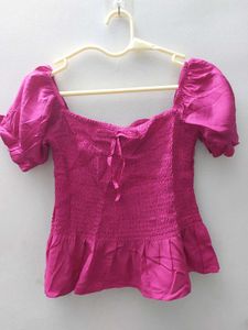 Hot Pink Smocked Puff Sleeve Top