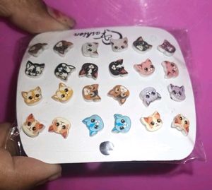 Cute Cat Face Stud Earrings Set