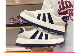 Stylish White & Navy Striped Platform Sneakers