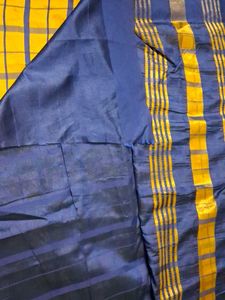 Yellow &amp; Blue Checkered Saree