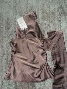 Zara Mauve Satin Halter Scarf Top - Size Small
