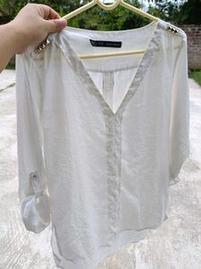 White Studded Shoulder V-Neck Top
