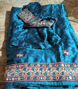 Teal Embroidered Dress Material