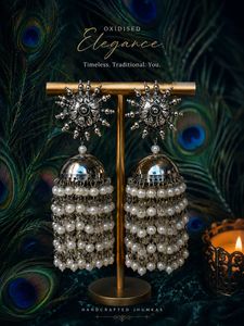 Oxidised Elegance Pearl Jhumkas