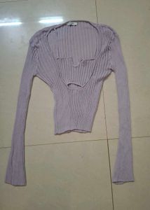 Cutout Ribbed Knit Long Sleeve Top