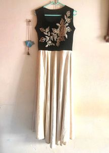 Embroidered Black & Cream Maxi Gown