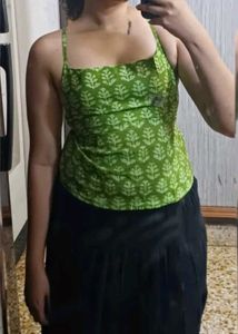 Bright Green Block Print Top