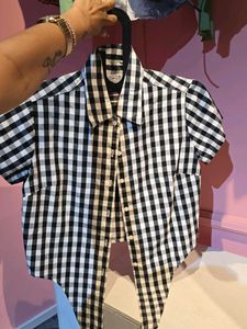 Checked front tie crop top