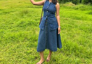 Denim Dress Which Comes In Waist Coat And Skirt