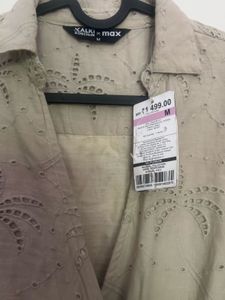Elegant Beige Embroidered Wrap Dress