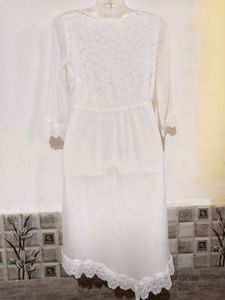 Elegant White Lace Trimmed High-Low Dress