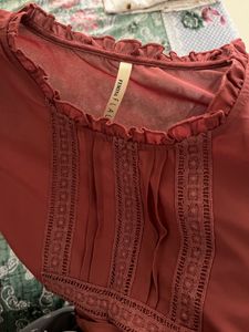 Solid Round Neck Brown Top For Women