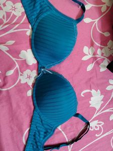Teal Striped Padded Bra