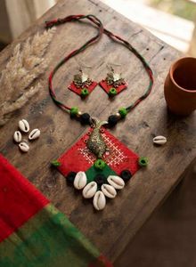 Boho Fish Pendant Necklace & Earrings Set