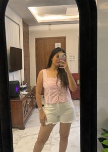 Cute Pink Ruched Button-Up Tank Top