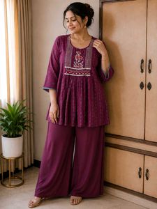 Women's Maroon Embroidered Top | Size L | Bust 40